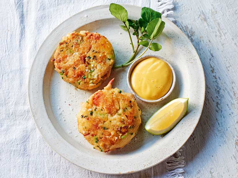 Mini Crab Cakes with Lime Chive Mayonnaise - party perfect.