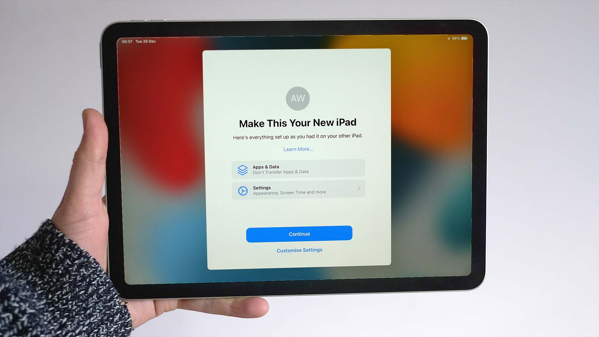 An iPad with the screen showing the Make This Your New iPad screen