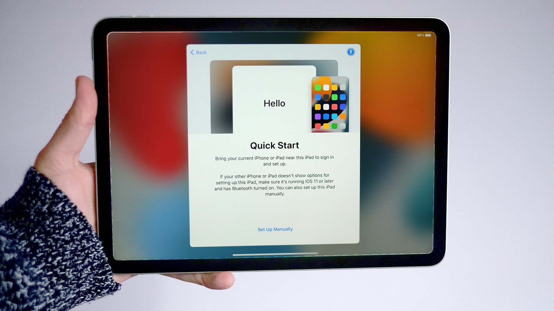 An iPad with the screen showing the Quick Start page