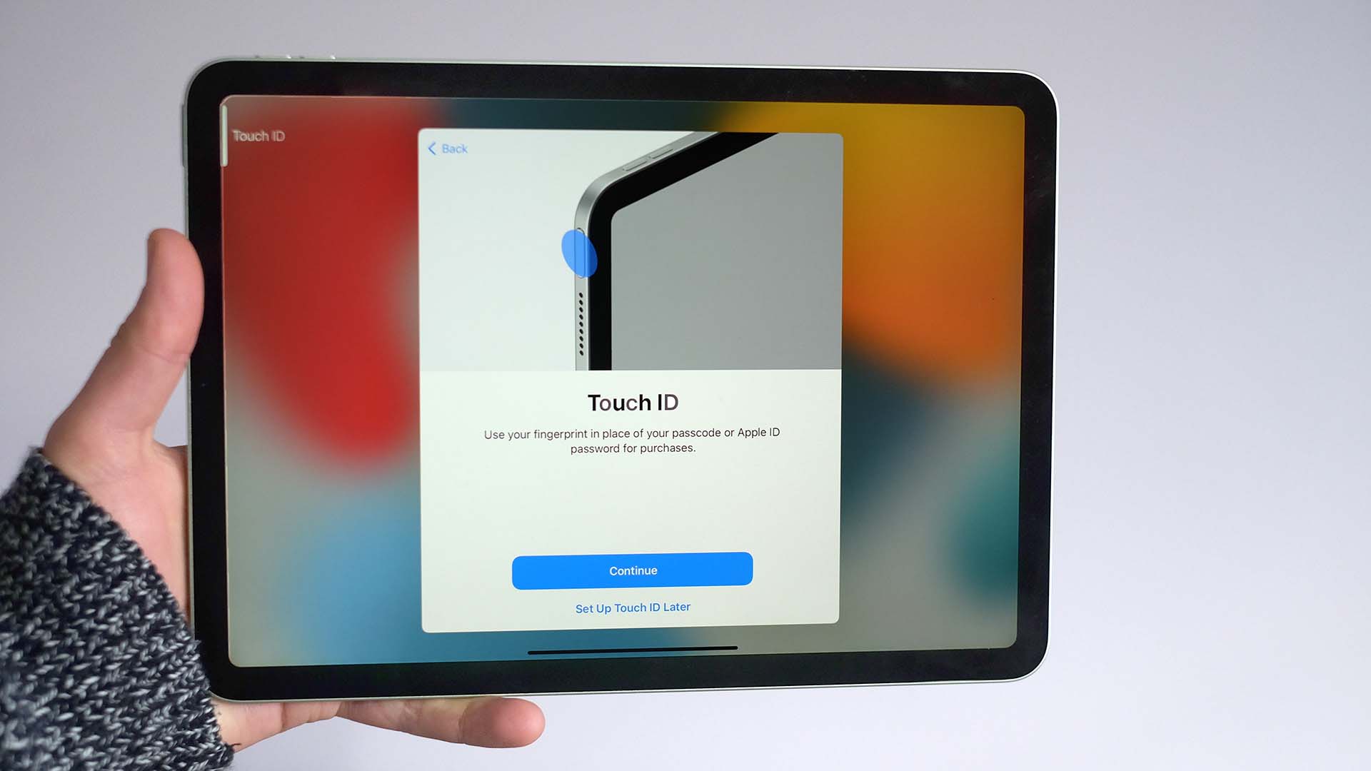 An iPad with the screen showing the options for touch ID