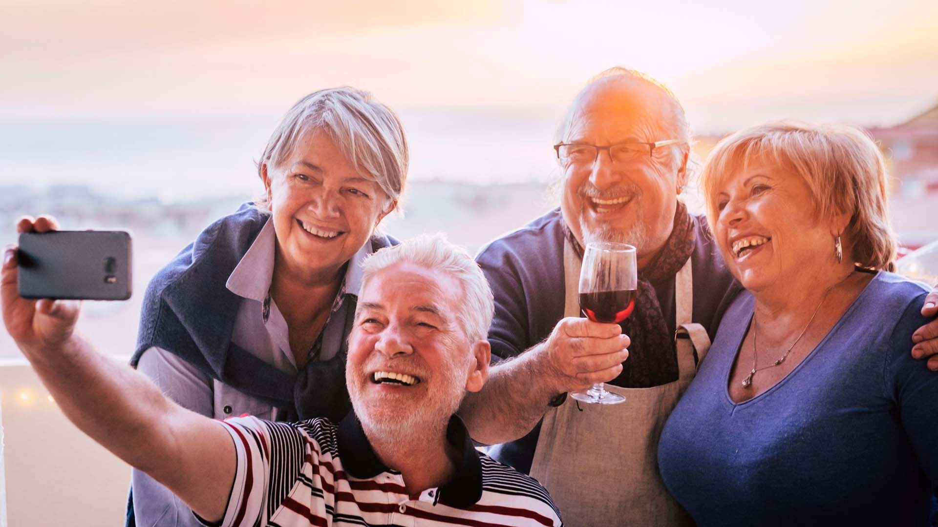 Friends taking a group selfie