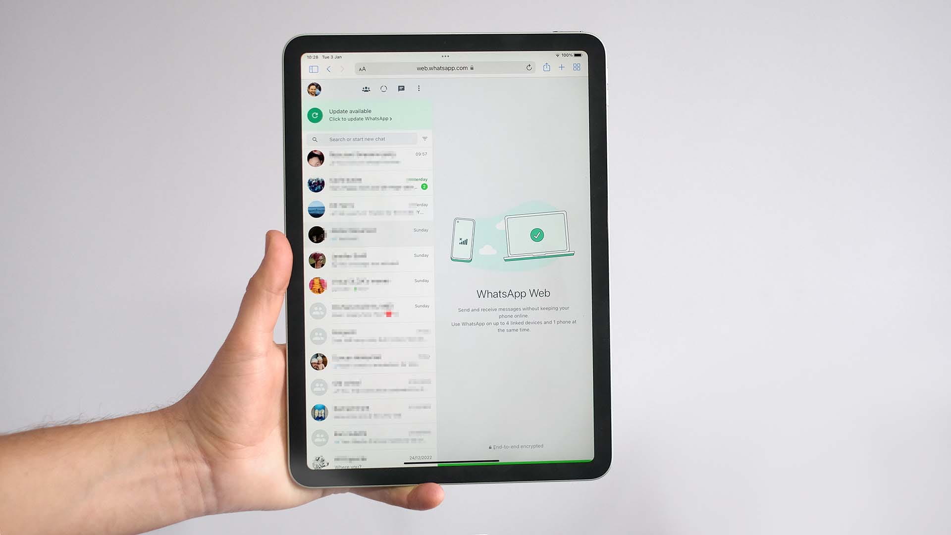 The Whatsapp screen on an iPad
