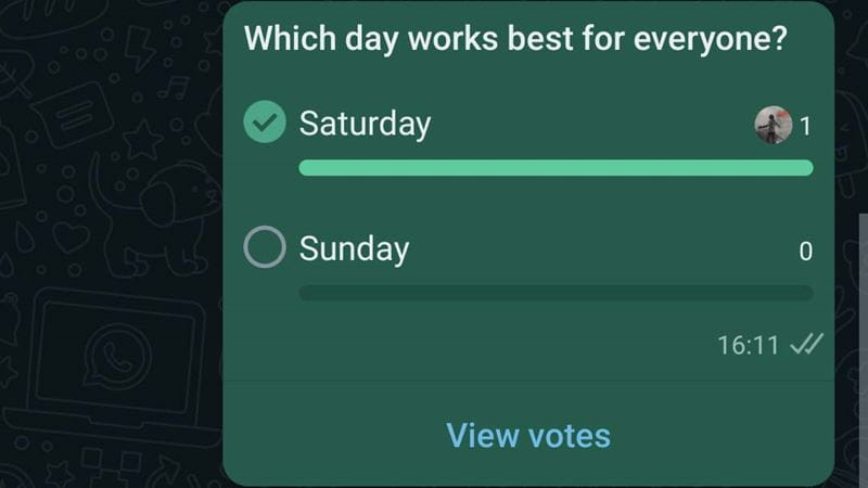 A screenshot to show the poll function in Whatsapp