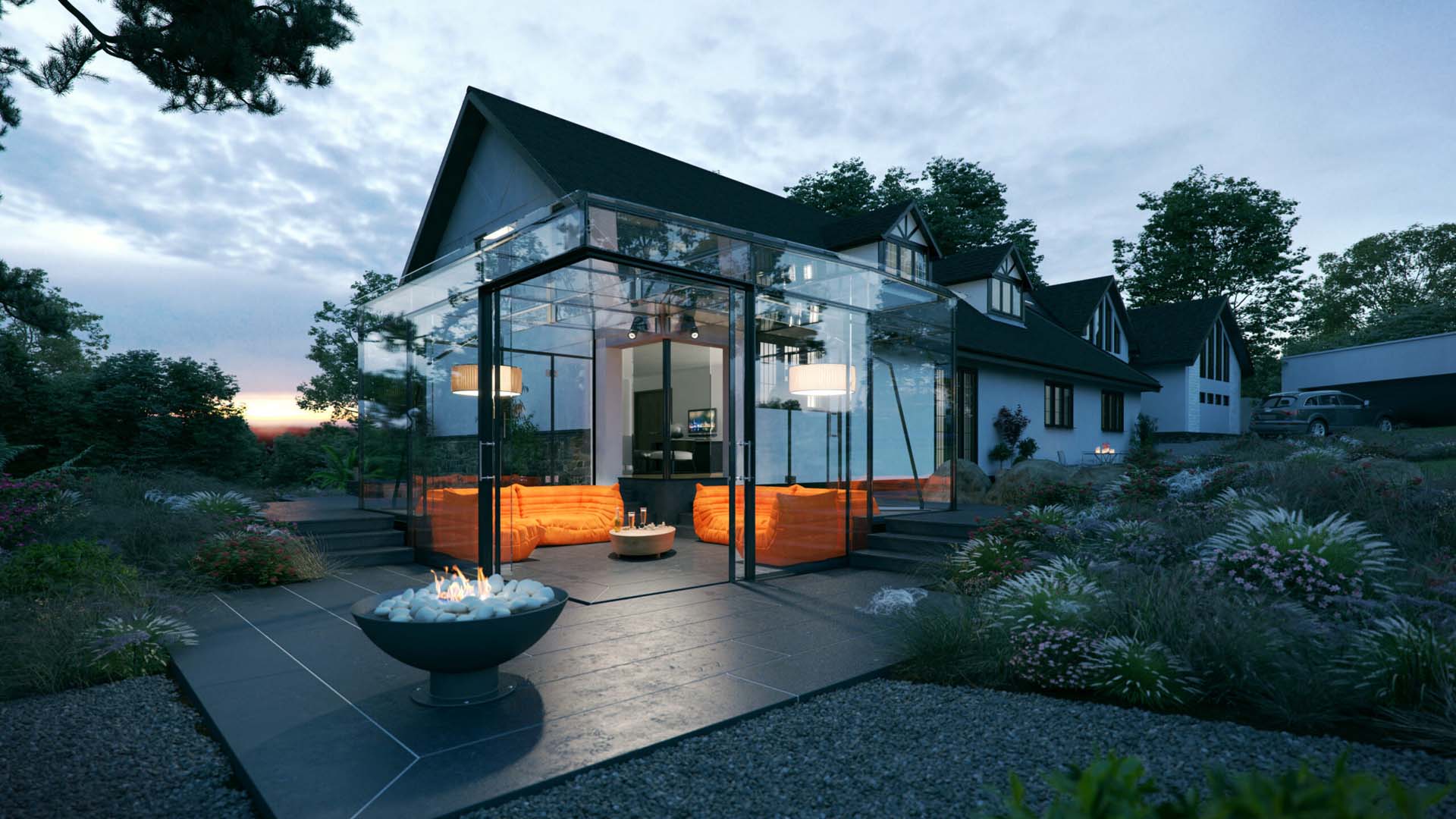 A frameless glass box will seamlessly blend the indoors and outdoors 