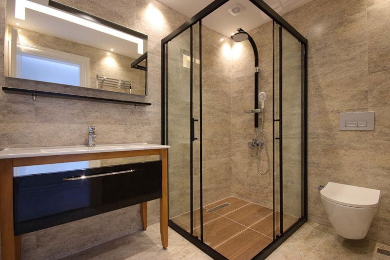 Shower unit in bathroom