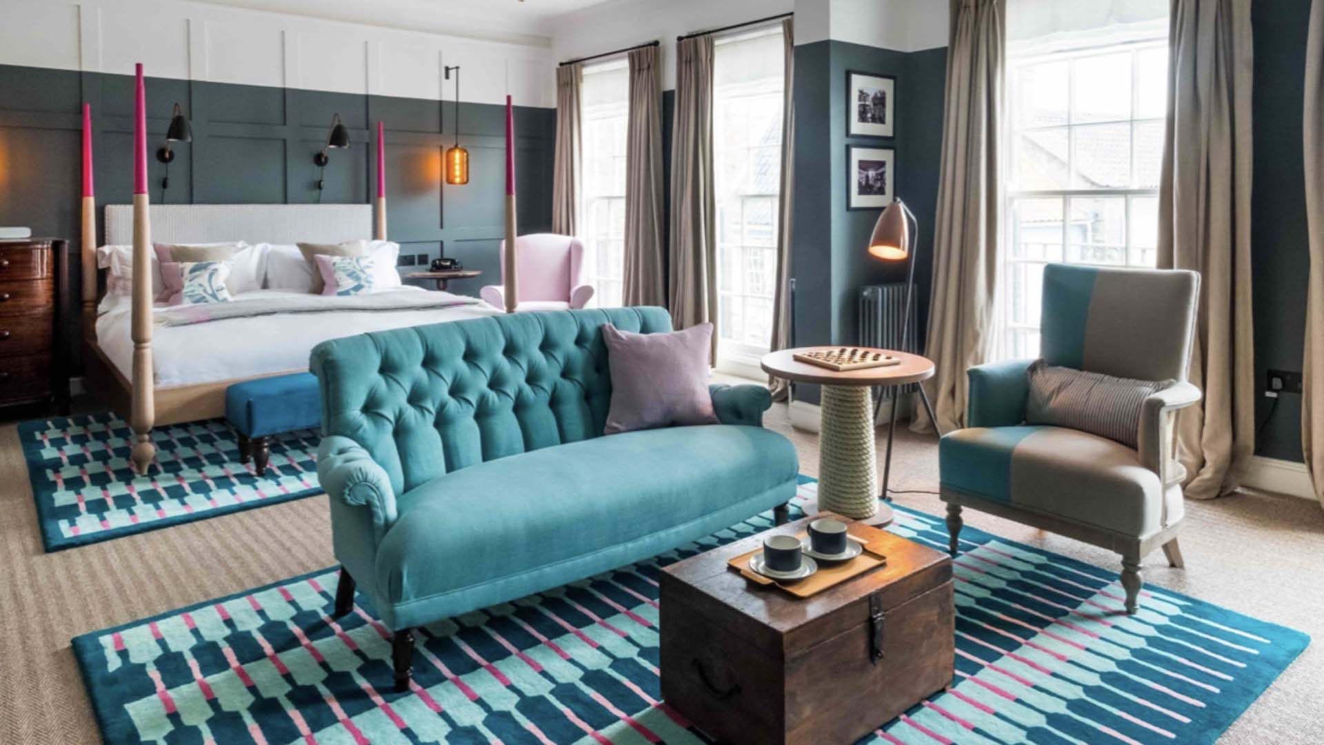 Regal blues and sandy neutrals at The Swan, Southwold