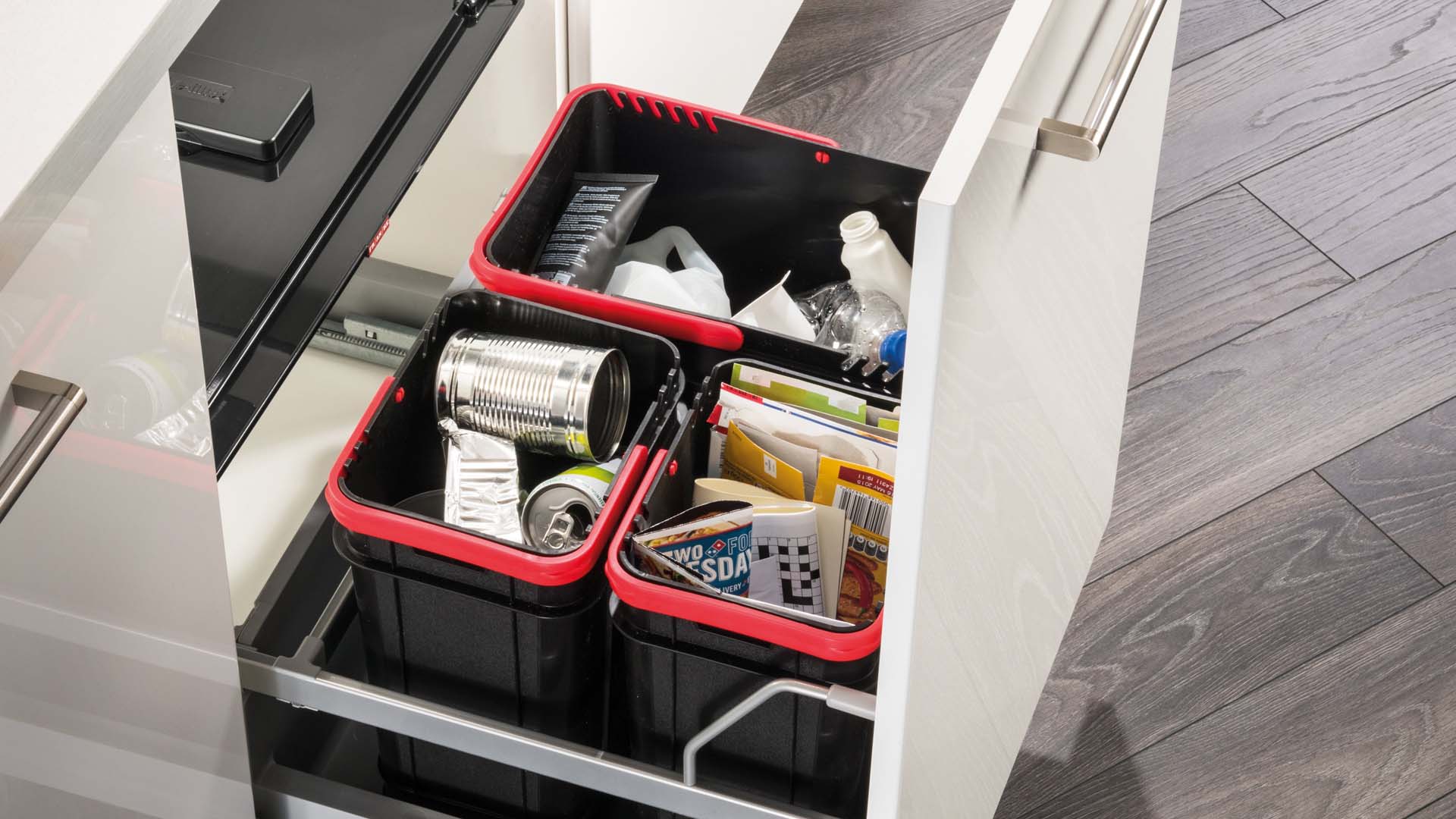 Keep rubbish off the floor and out of site with a system that lets you sort your recycling.