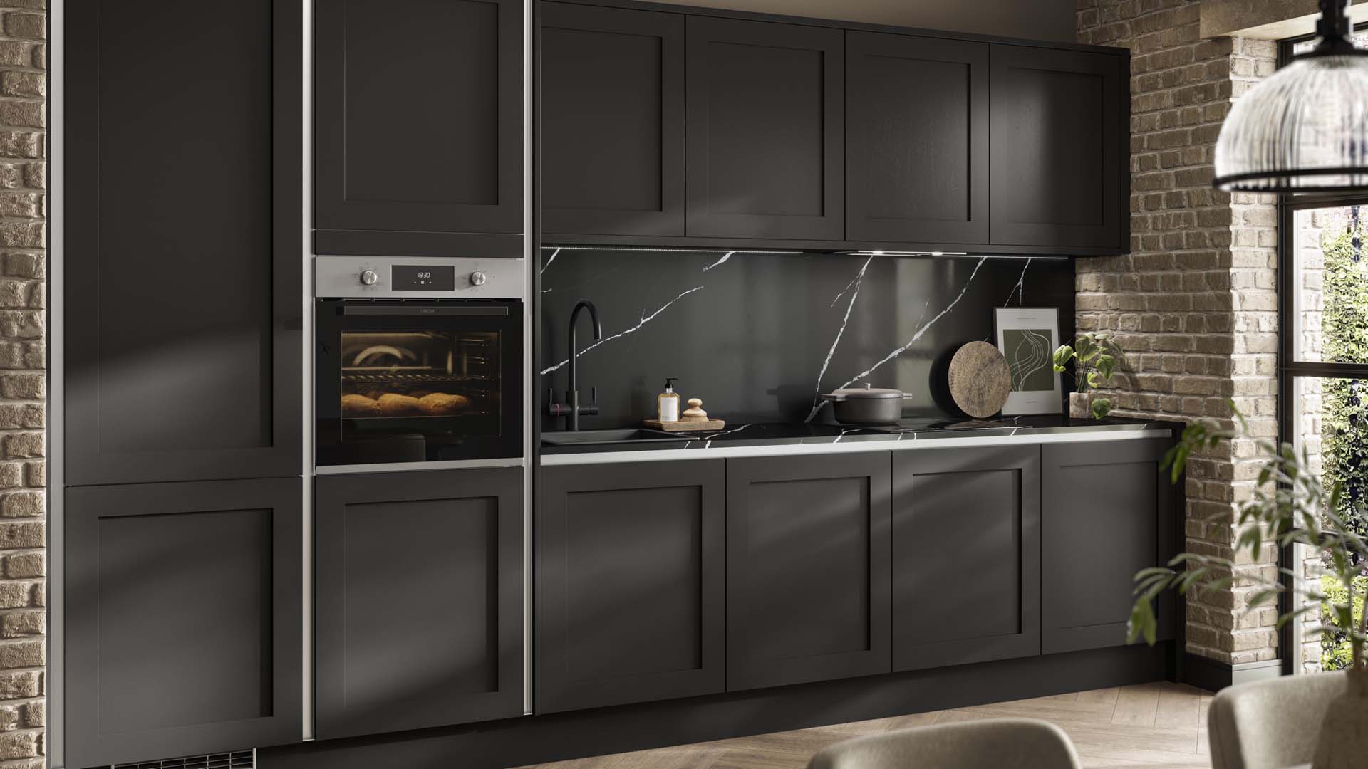 Dark coloured kitchen units