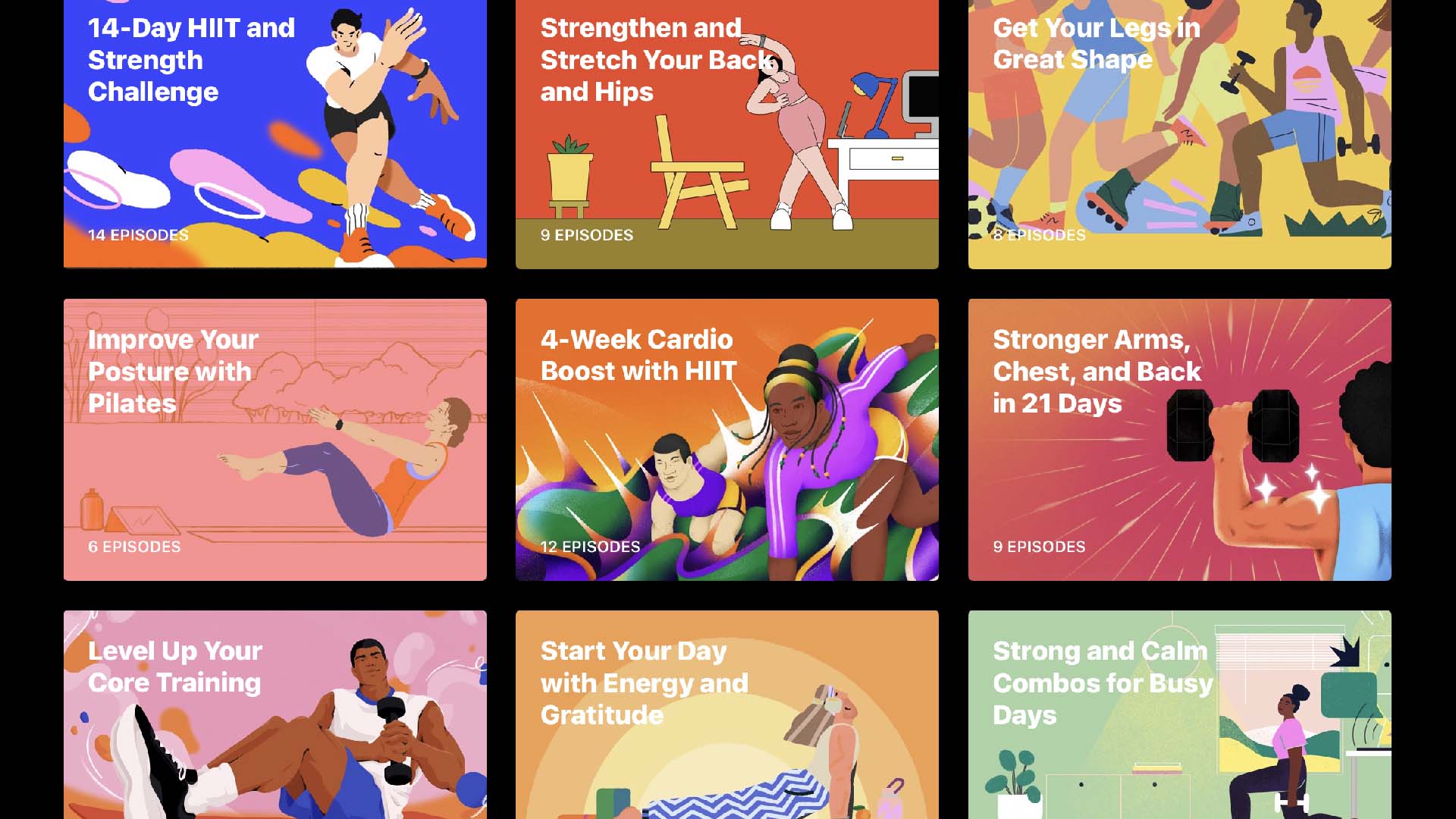 Screenshot of the collections in Apple Fitness+