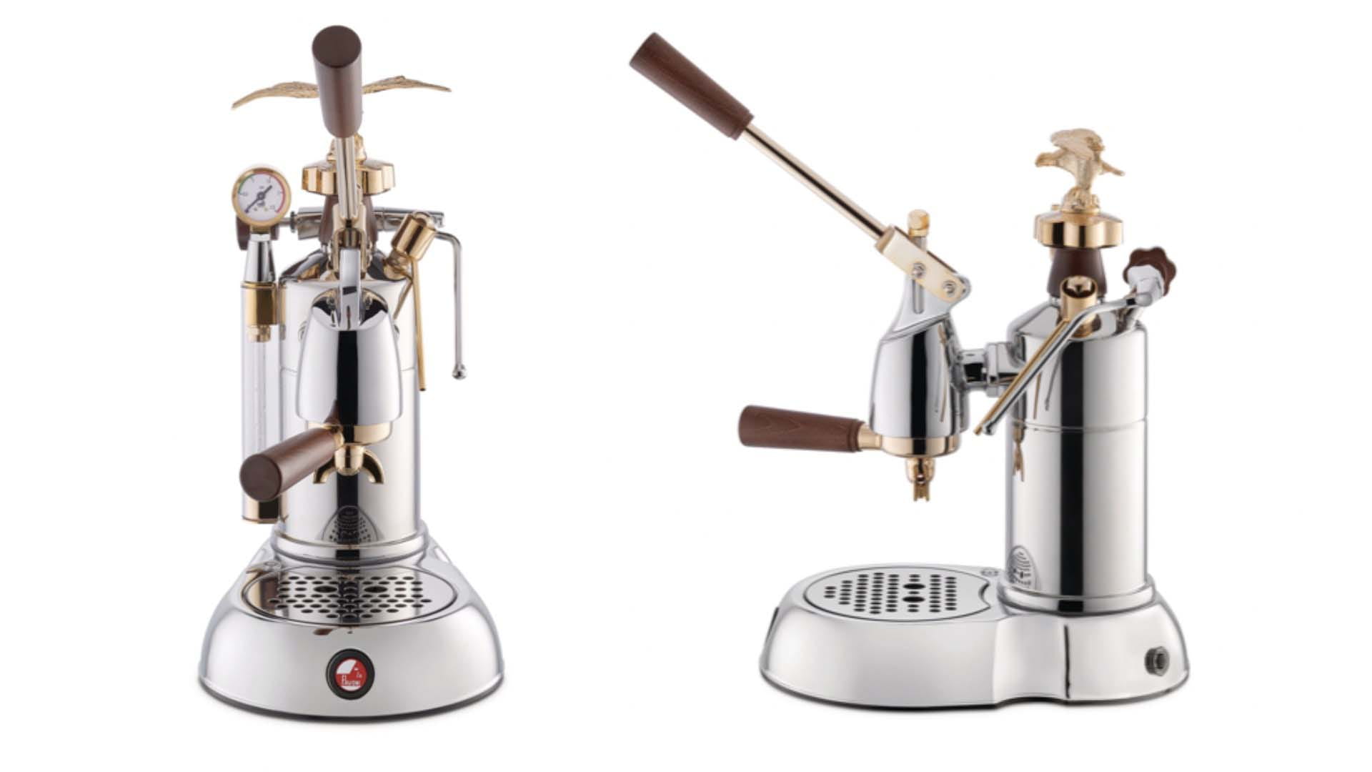 a shiny silver coffee machine