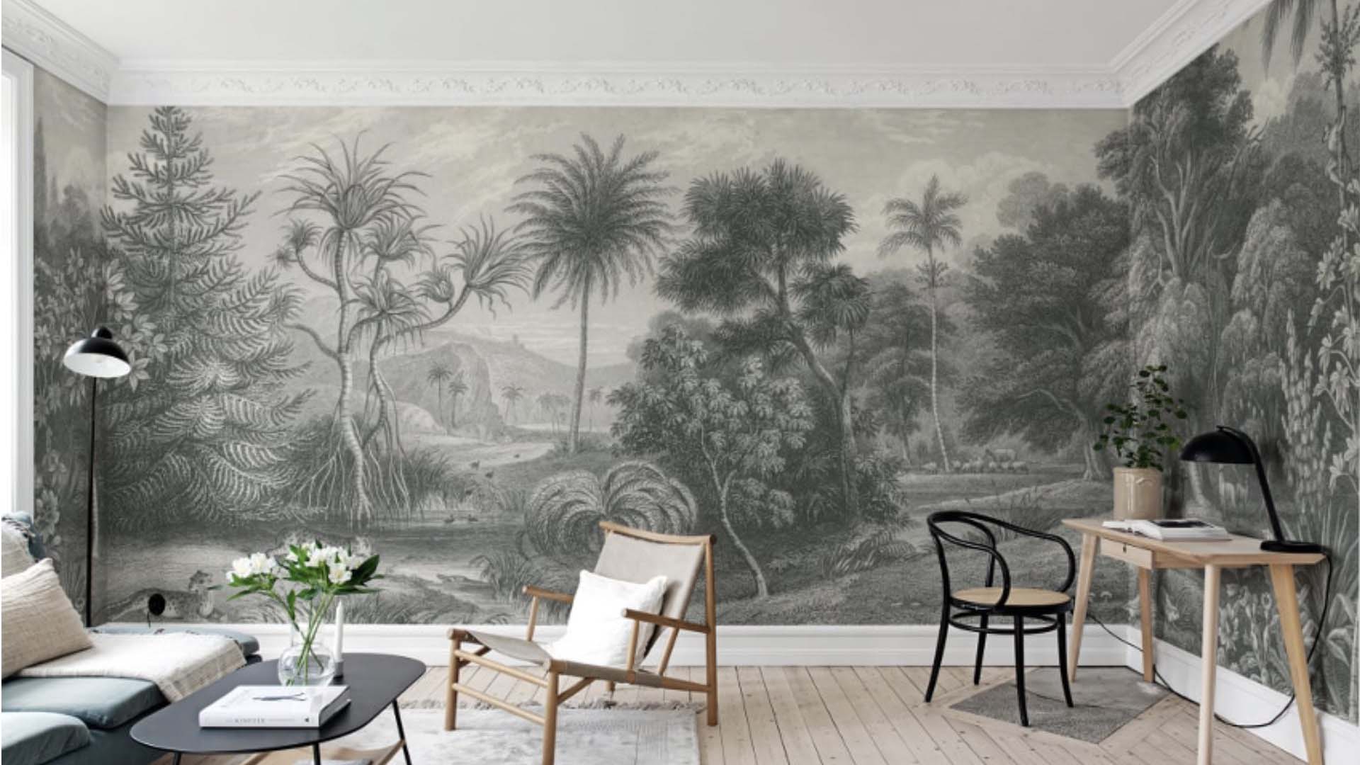 A room with bold wallpaper