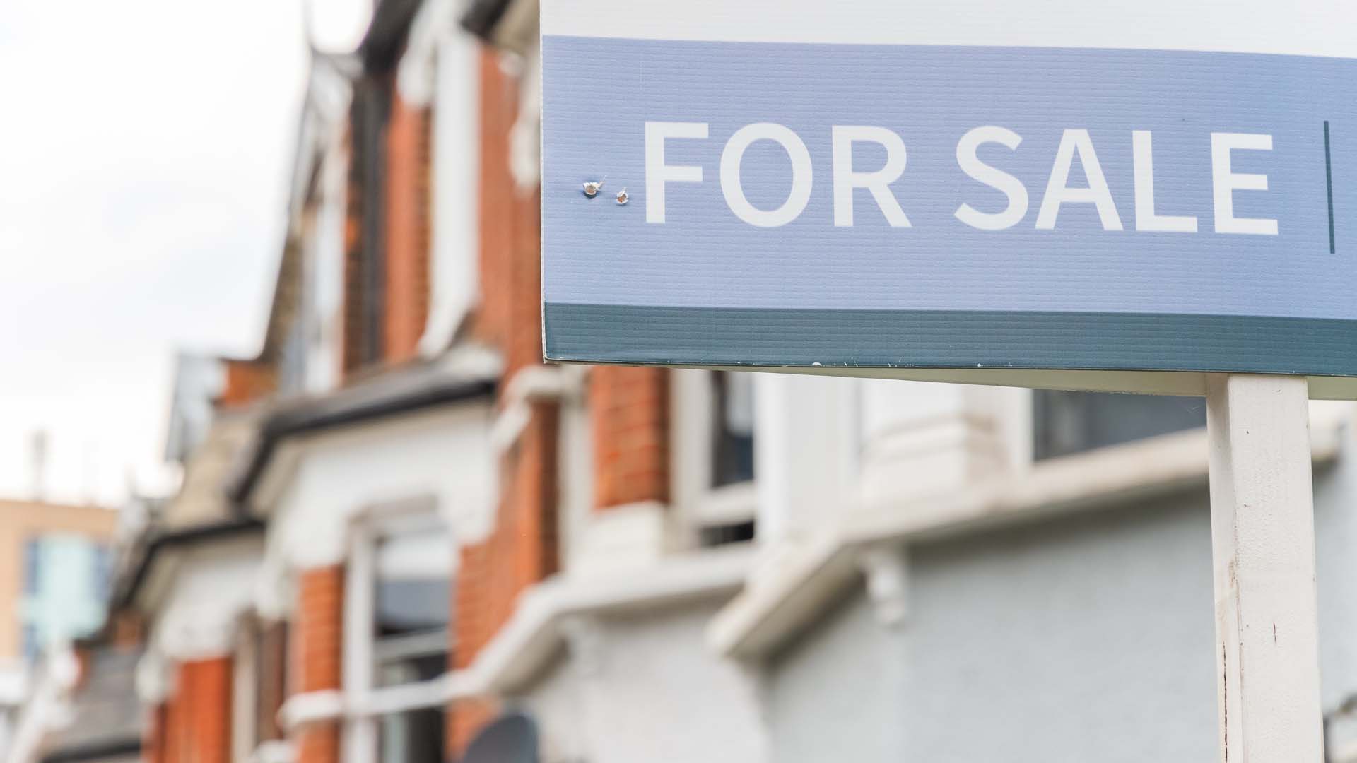 For Sale signs displayed outside terraced houses in Harringay Ladder, London