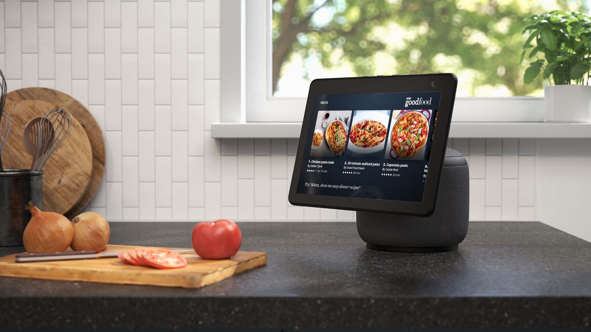 echo show on the kitchen worktop