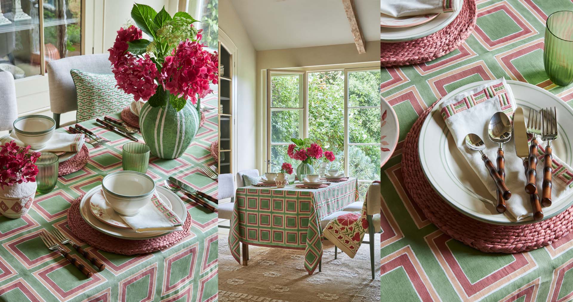 Dining table set up with flowers