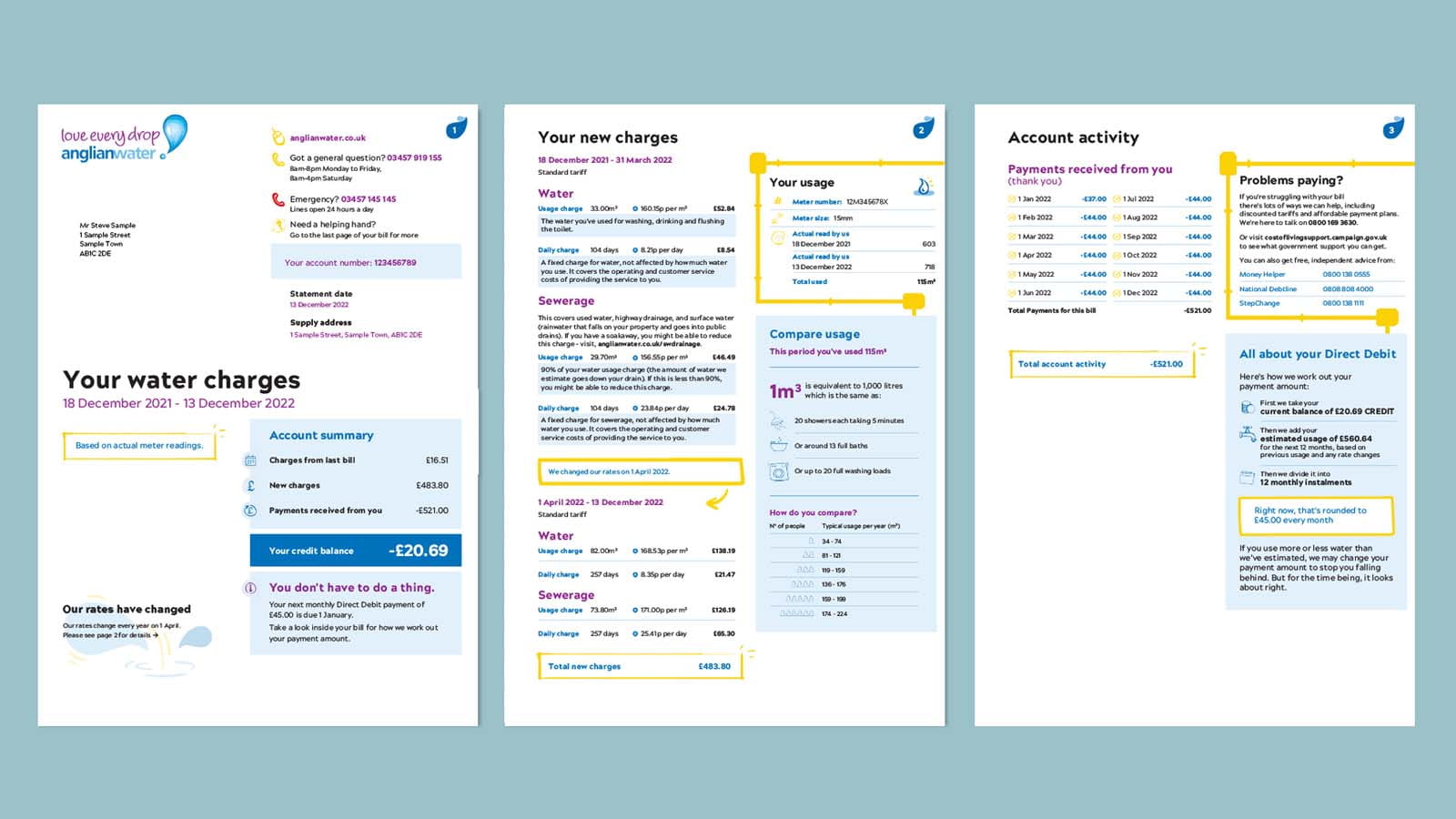 Sample metered water bill from Anglian Wate