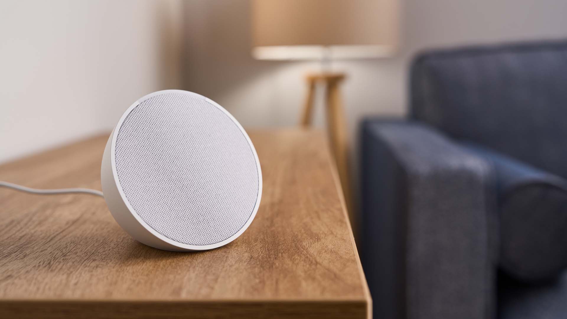 Echo Pop Speaker on the side in the lounge