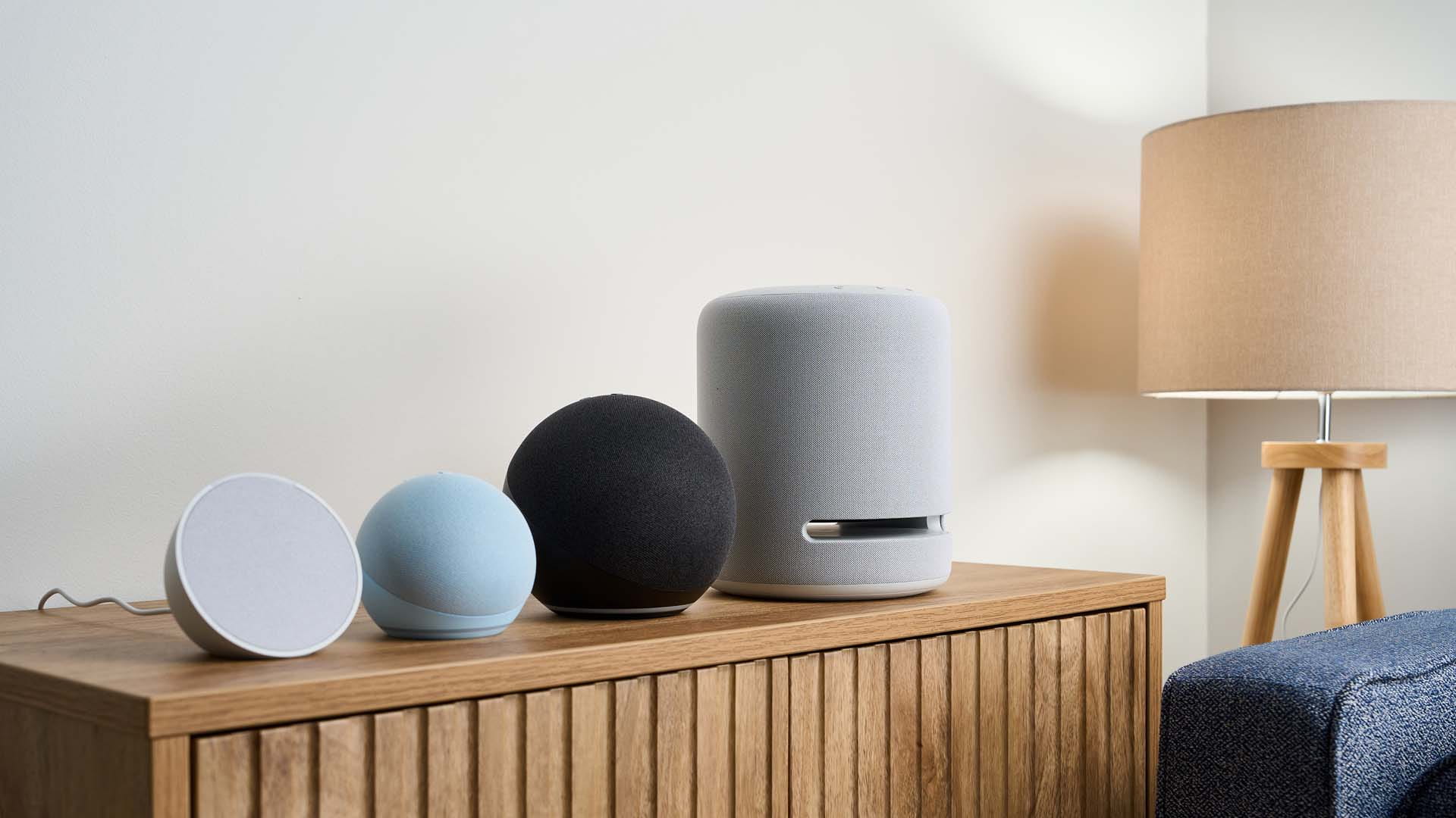 Echo speakers lined up