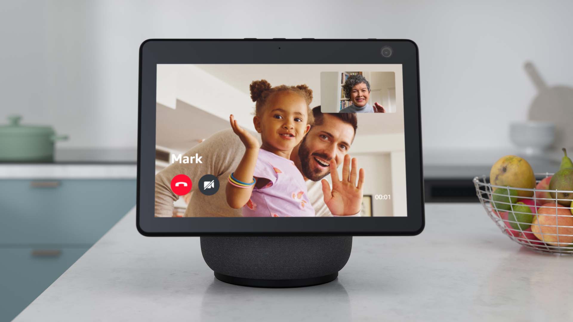 Amazon Echo display on the side in the kitchen