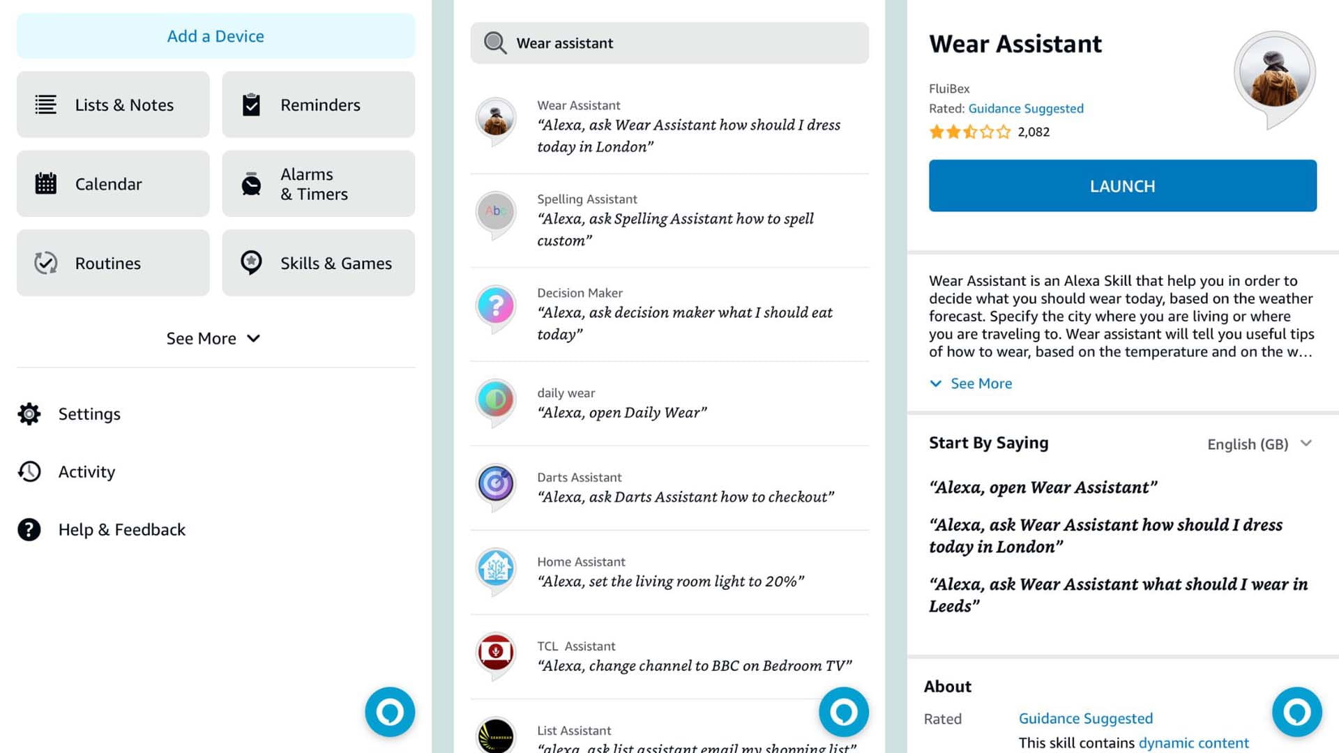 A series of images explaining the steps of setting up a skill
