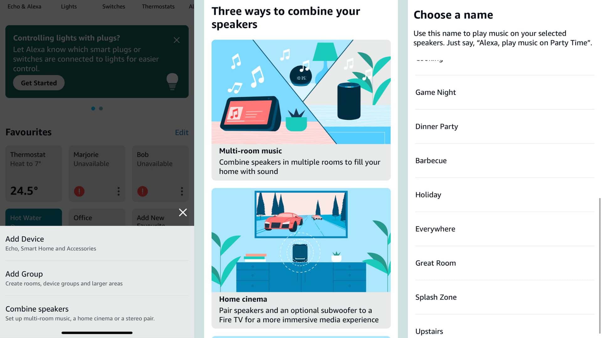 A series of images explaining how to set up multi-room