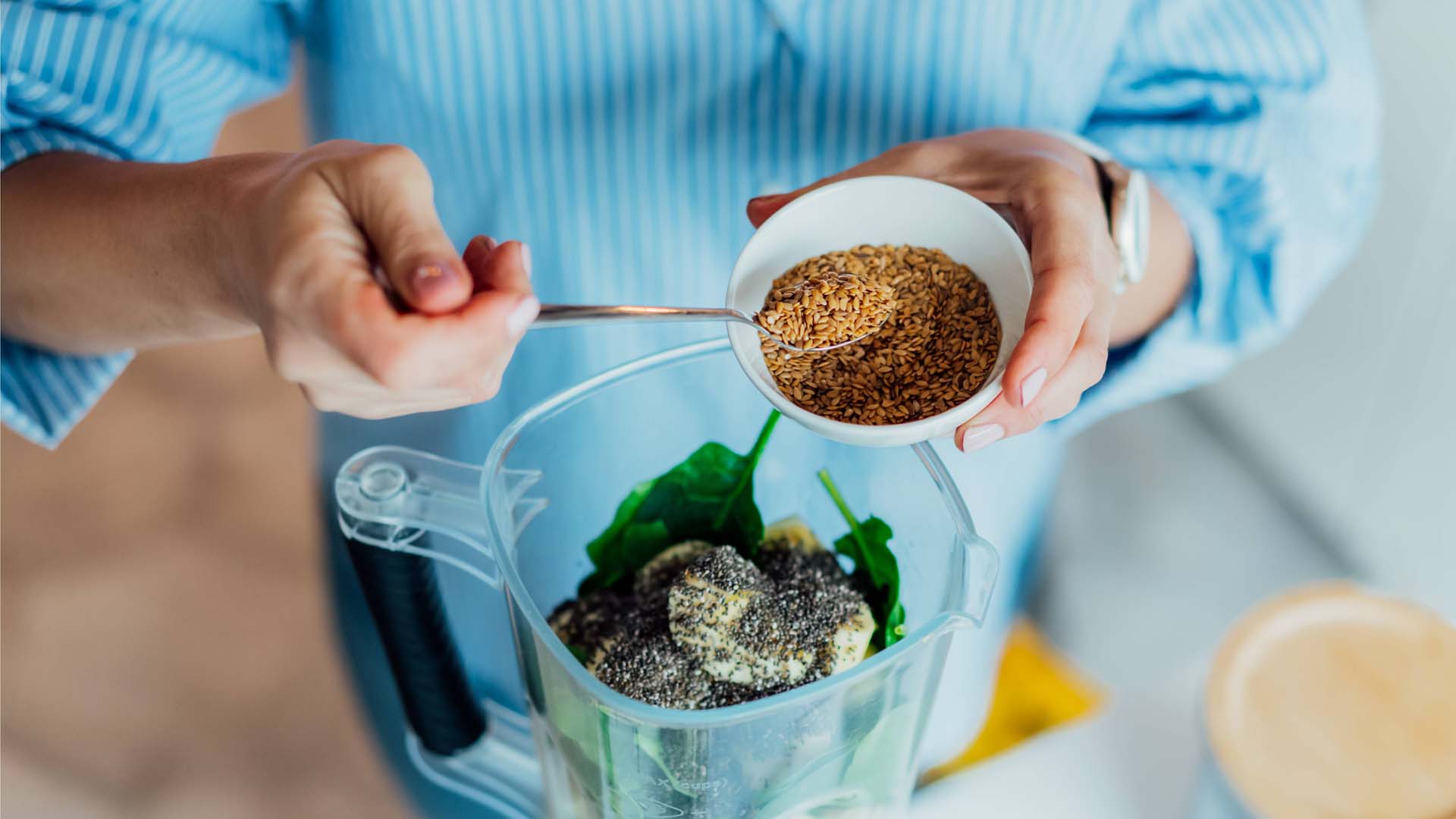 Food being put in a blender