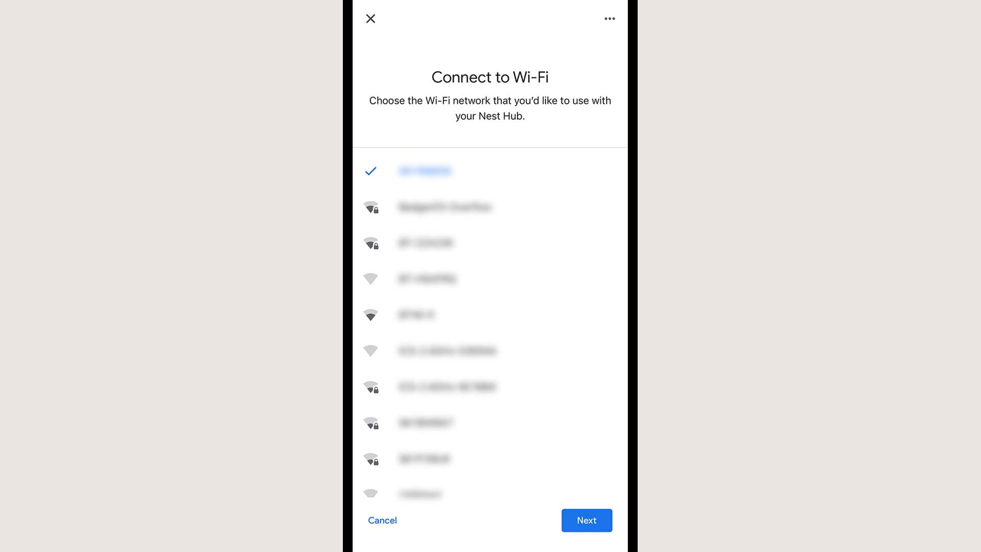 screen to select Wi-Fi on Google Nest