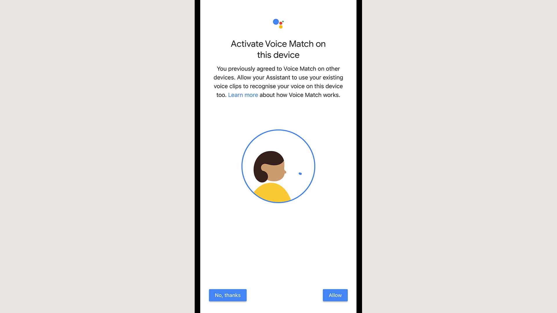 screen to set up voice commands on Google Nest