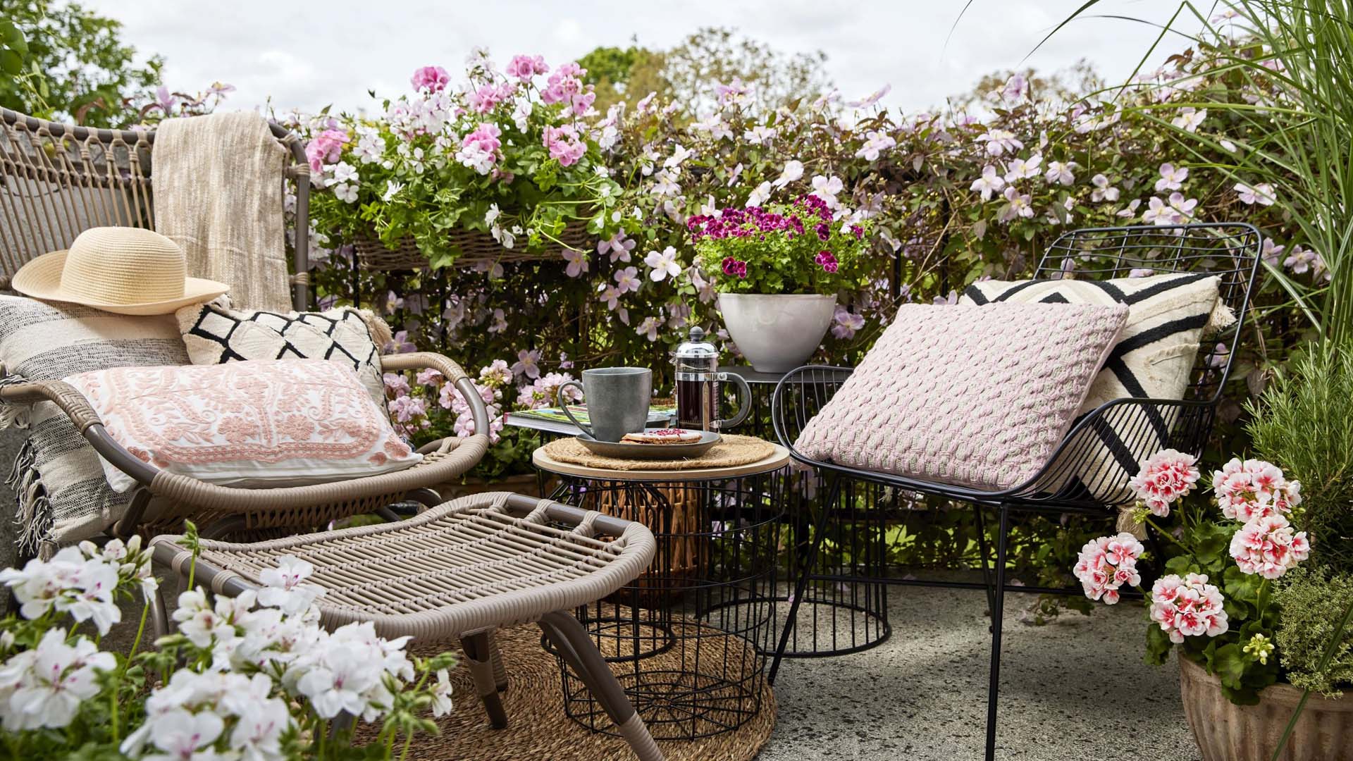 A flower-filled balcony space