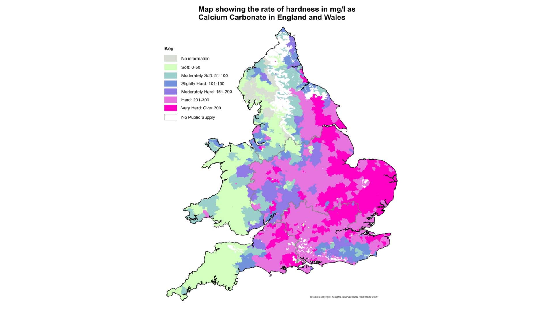 map of the hard water areas of the UK
