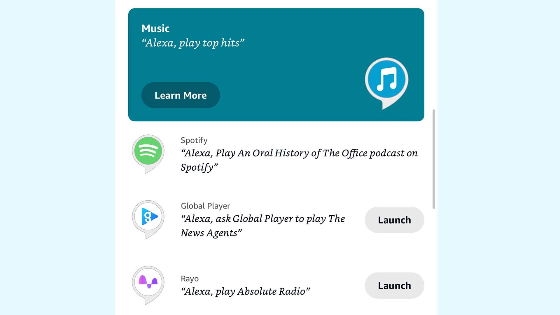 A screenshot showing how to link Alexa to other services
