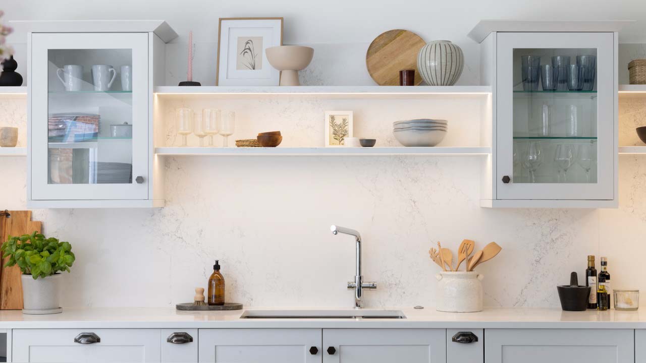 sleek white kitchen cabinets