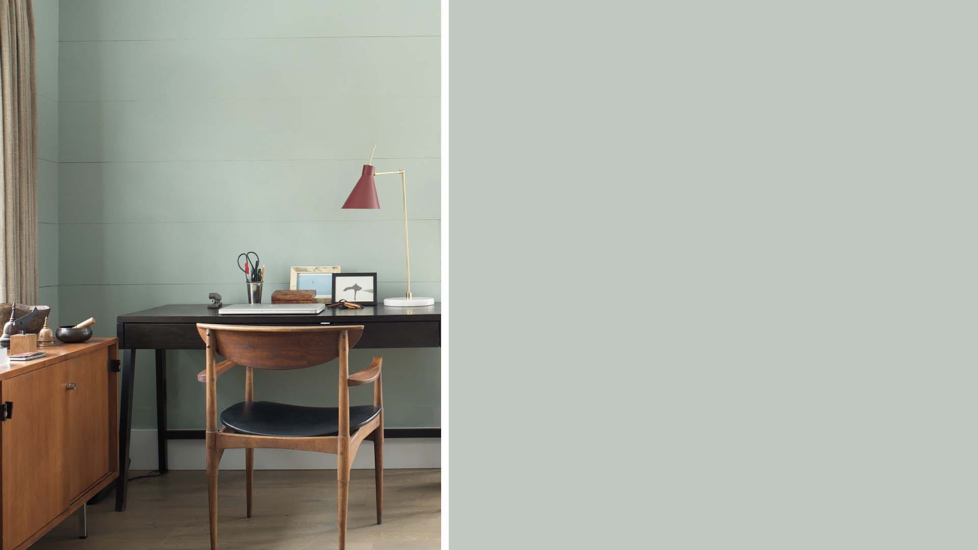 A green coloured office space