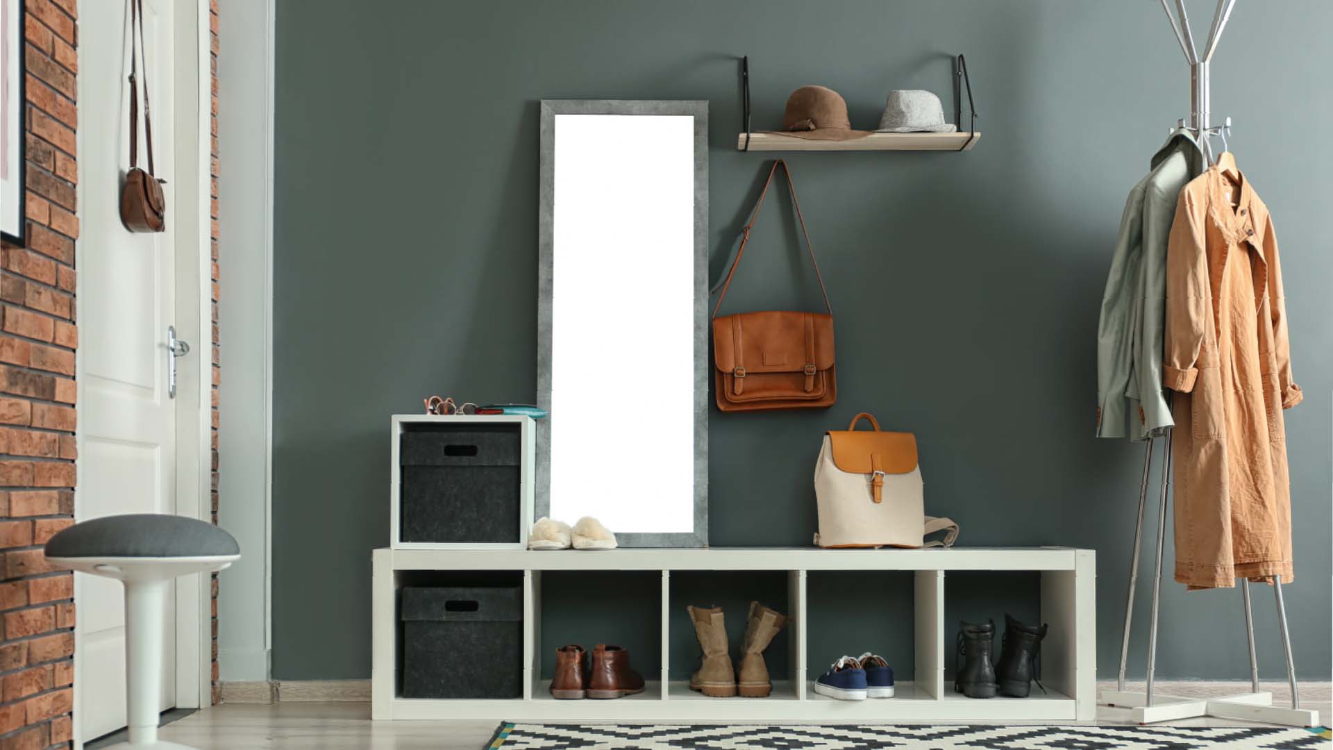 Box shelves in tidy hallway