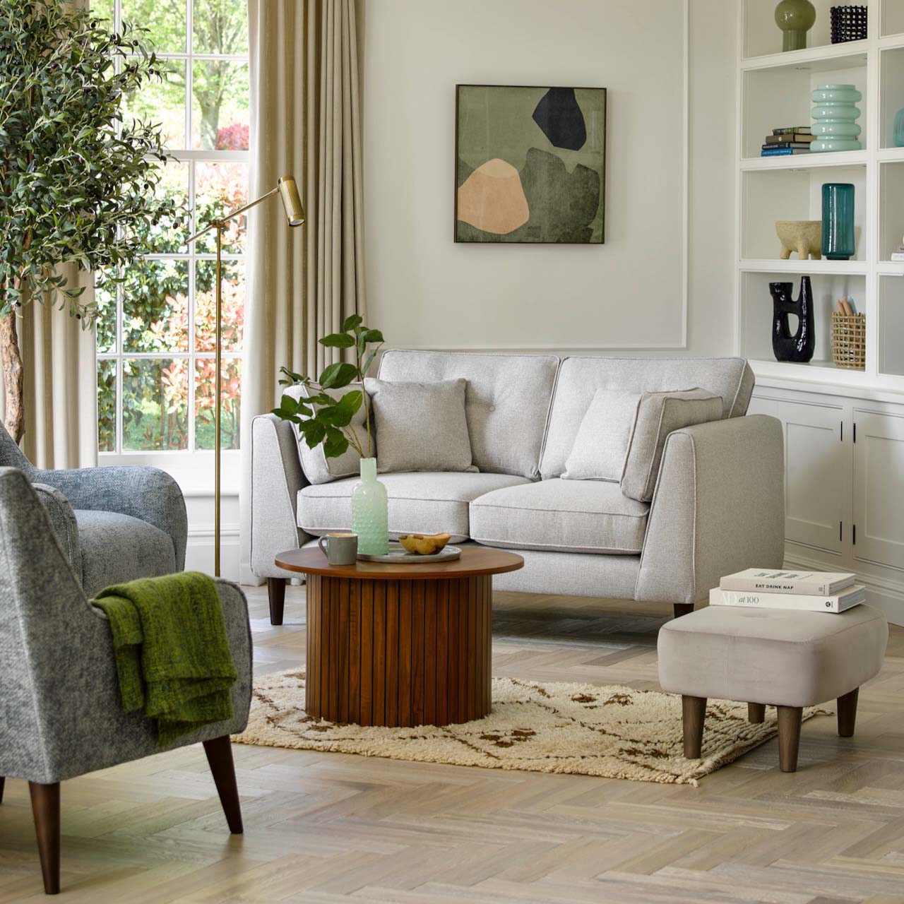An airy front room decorated in neutral tones