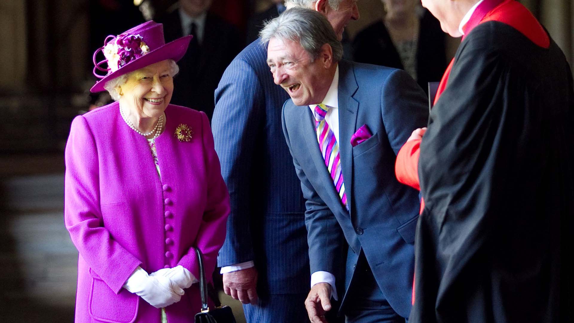 Queen Elizabeth II and Alan Titchmarsh enjoy a joke together outside Westminster