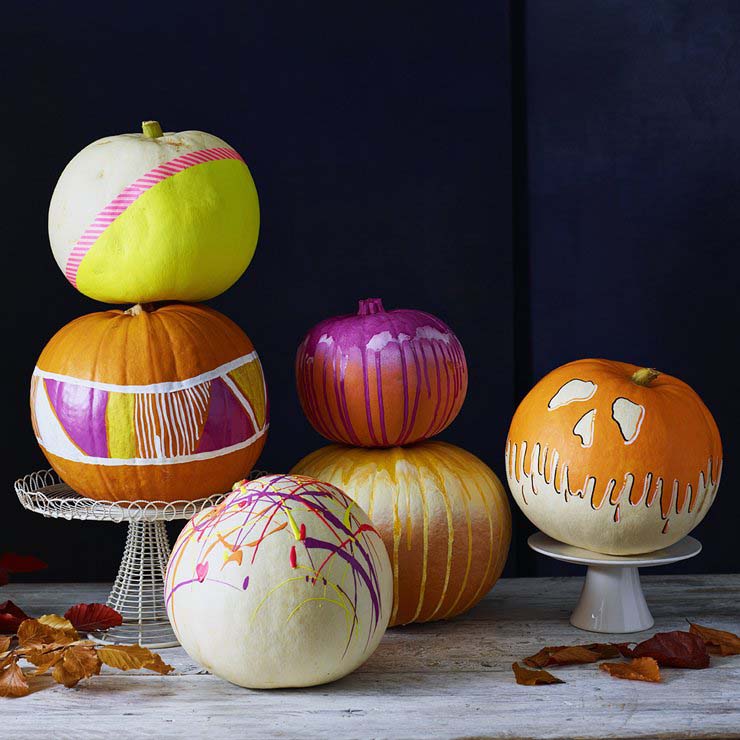 neon painted pumpkins