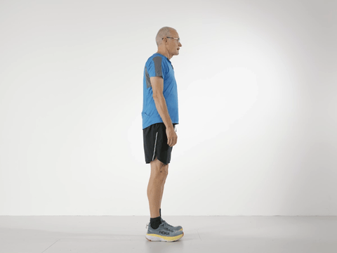 Paul lifting onto his toes to strengthen calf muscles