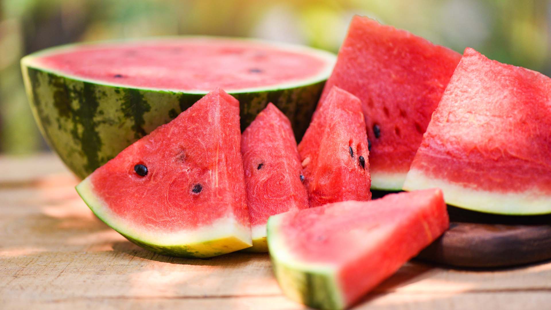 Sliced watermelon on display