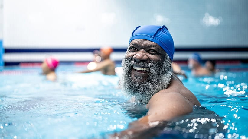 A mature man enjoying a swim