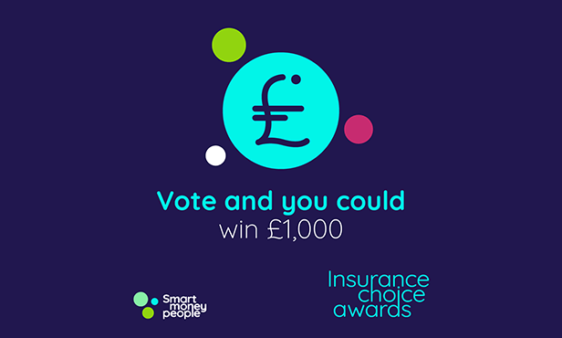 Graphic showing the message - Vote in the Insurance Choice Awards and you could win £1,000