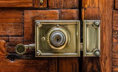 Door lock made of old brass. close up