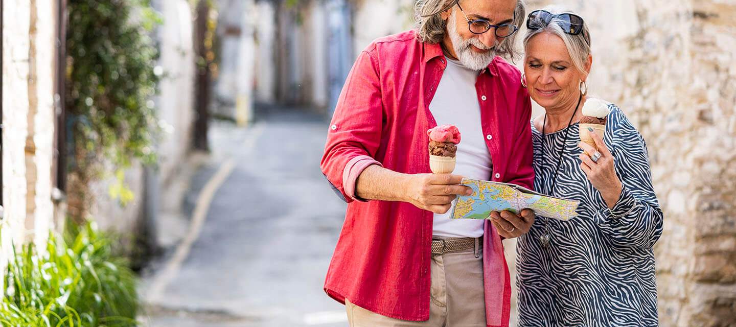 Mature couple visiting old village of Lefkara, Cyprus