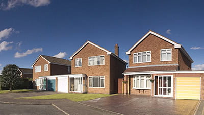 A row of British houses on a sunny afternoon
