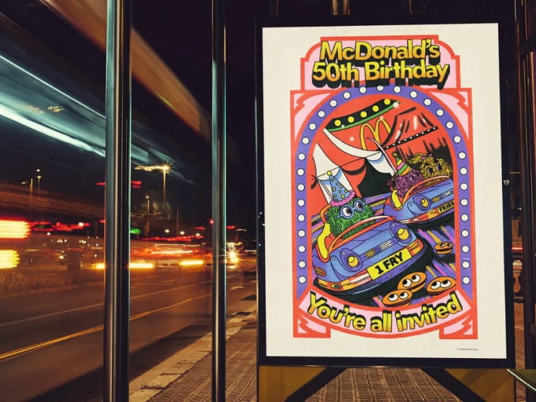 McDonald's 50th birthday poster on a bus stop | Courtesy of Sofie Birkin www.Sofiebirkin.com