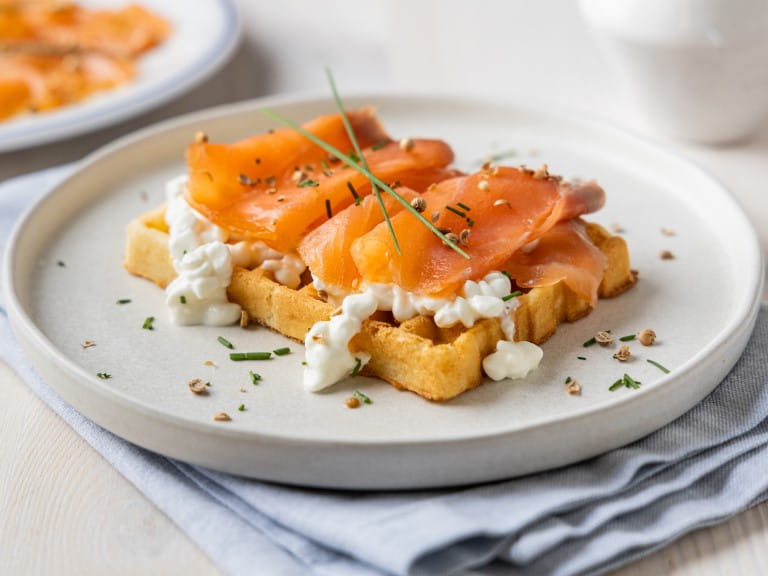 A savory waffle with cottage cheese and smoked salmon | Getty/eduardo_almeida