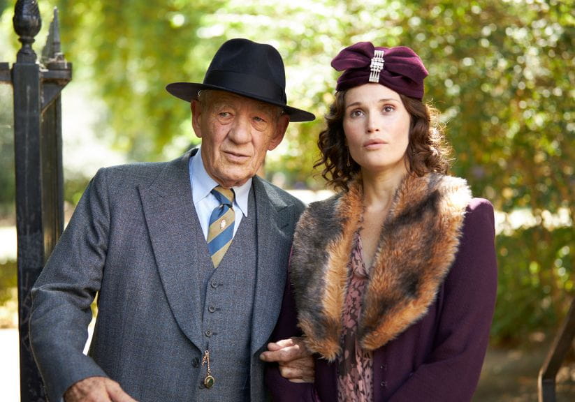 Ian Mckellen and Gemma Atherton in a park together