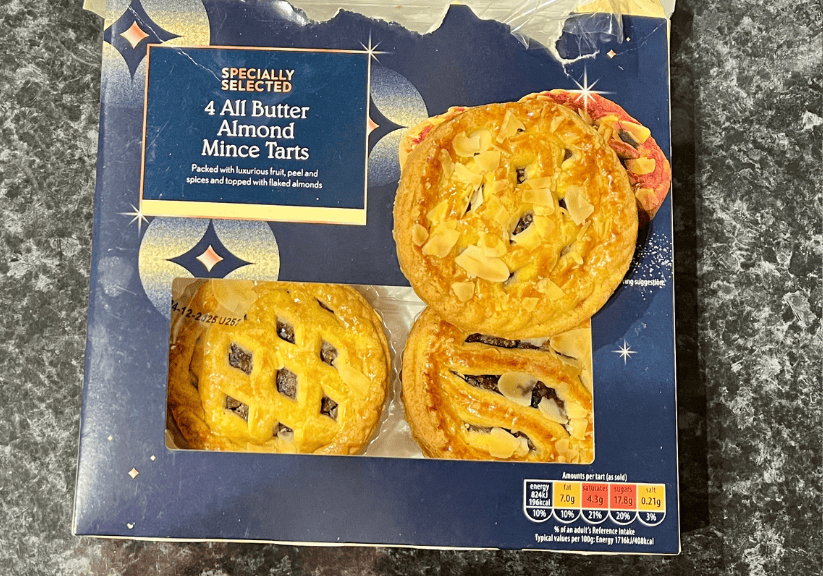 A box of four Aldi Almond Mince Tarts