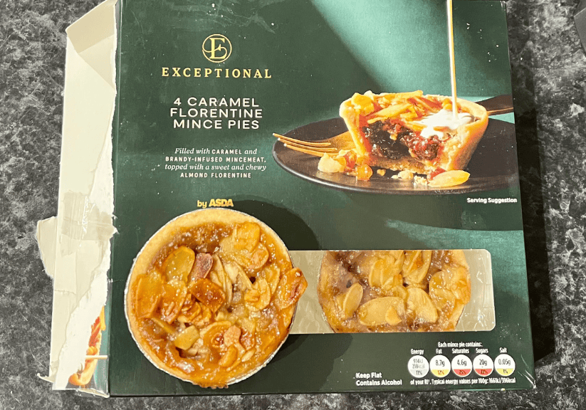 A box of Asda Florentine Caramel Mince Pies