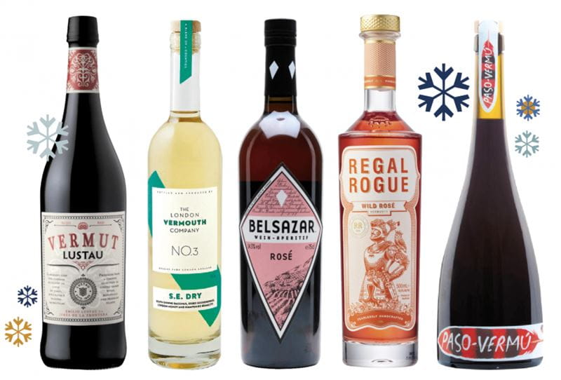 Five bottles of Christmas vermouth