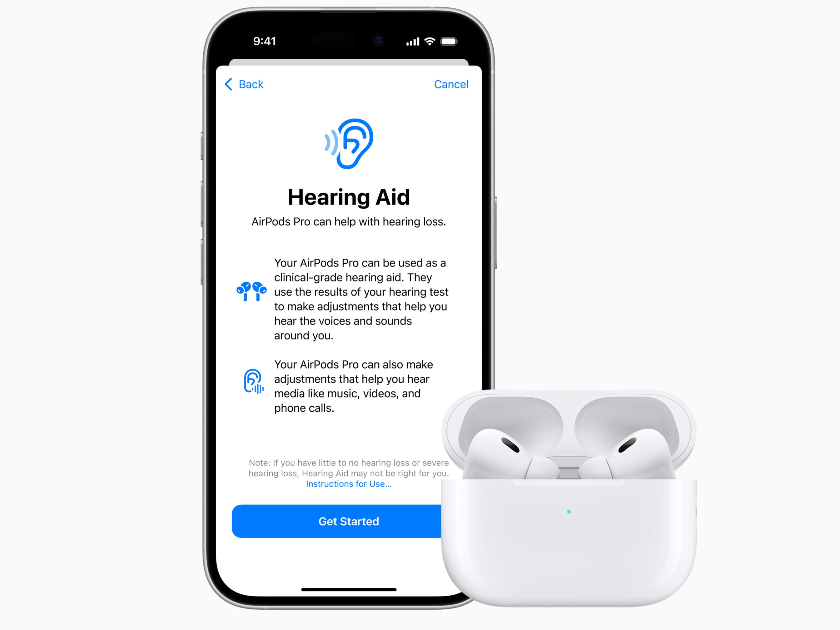 iPhone with the AirPods Pro 2 Hearing Aid screen 